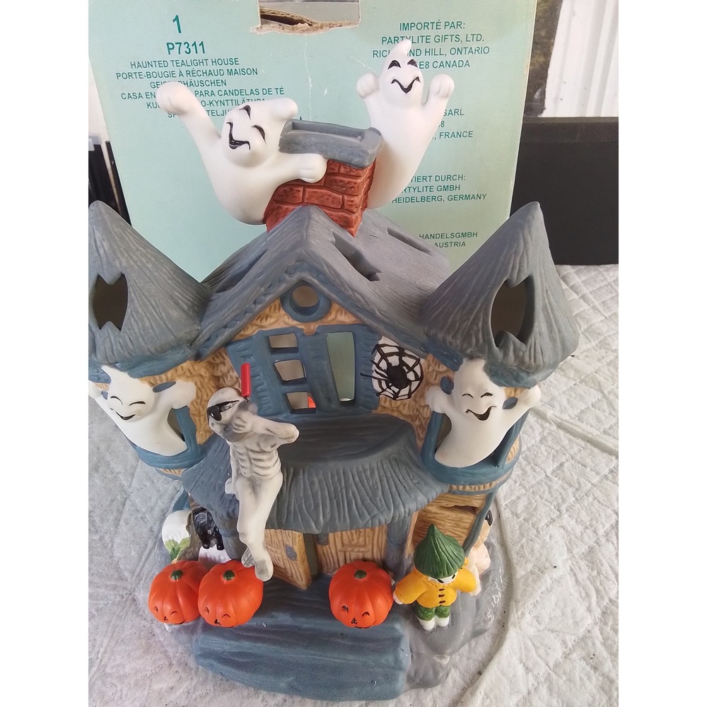 PartyLite Haunted Tealight House P7311 Halloween Ghost Skeleton Pumpkin Decor